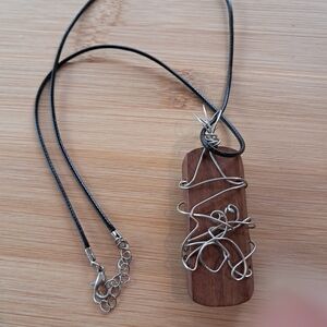 Artisan Silver Wrapped Wooden Pendant Necklace